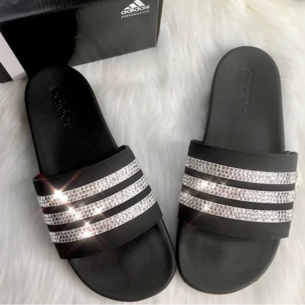 ADIDAS SLIDES w/Swarovski CRYSTALS